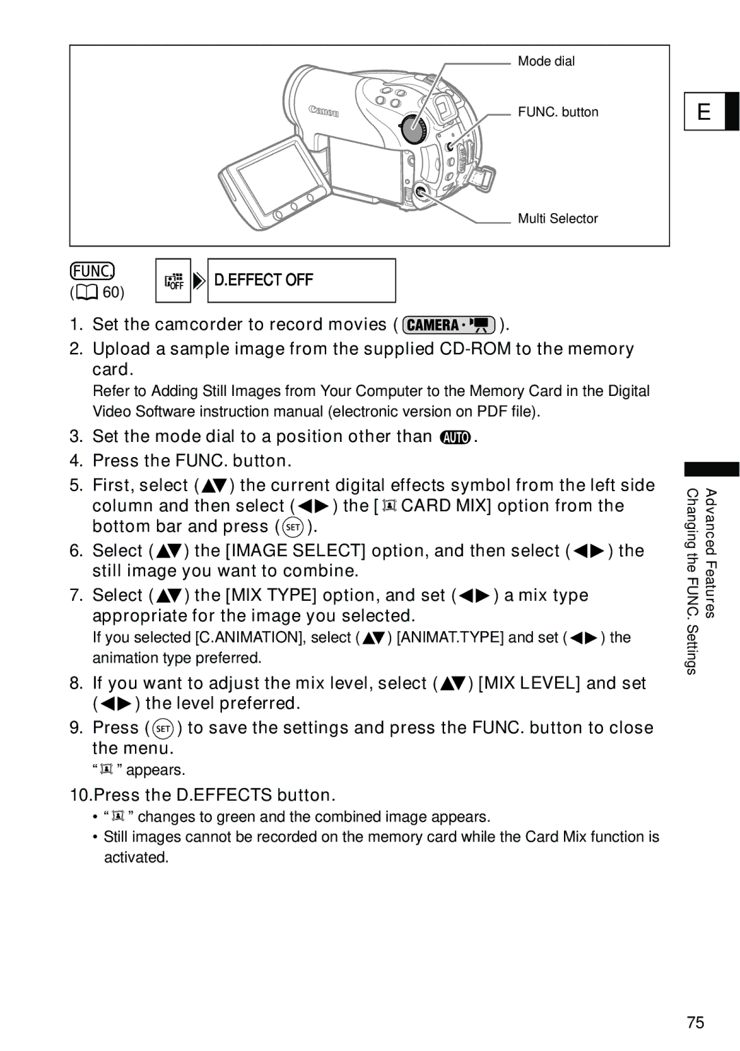 Canon DC40 instruction manual Mode dial FUNC. button Multi Selector 