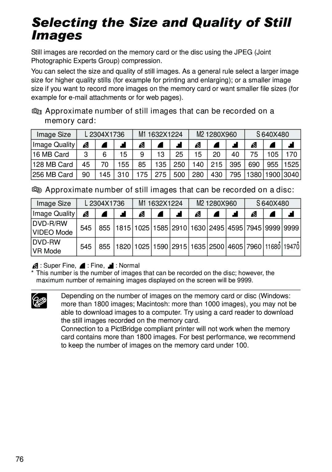 Canon DC40 instruction manual Selecting the Size and Quality of Still Images 