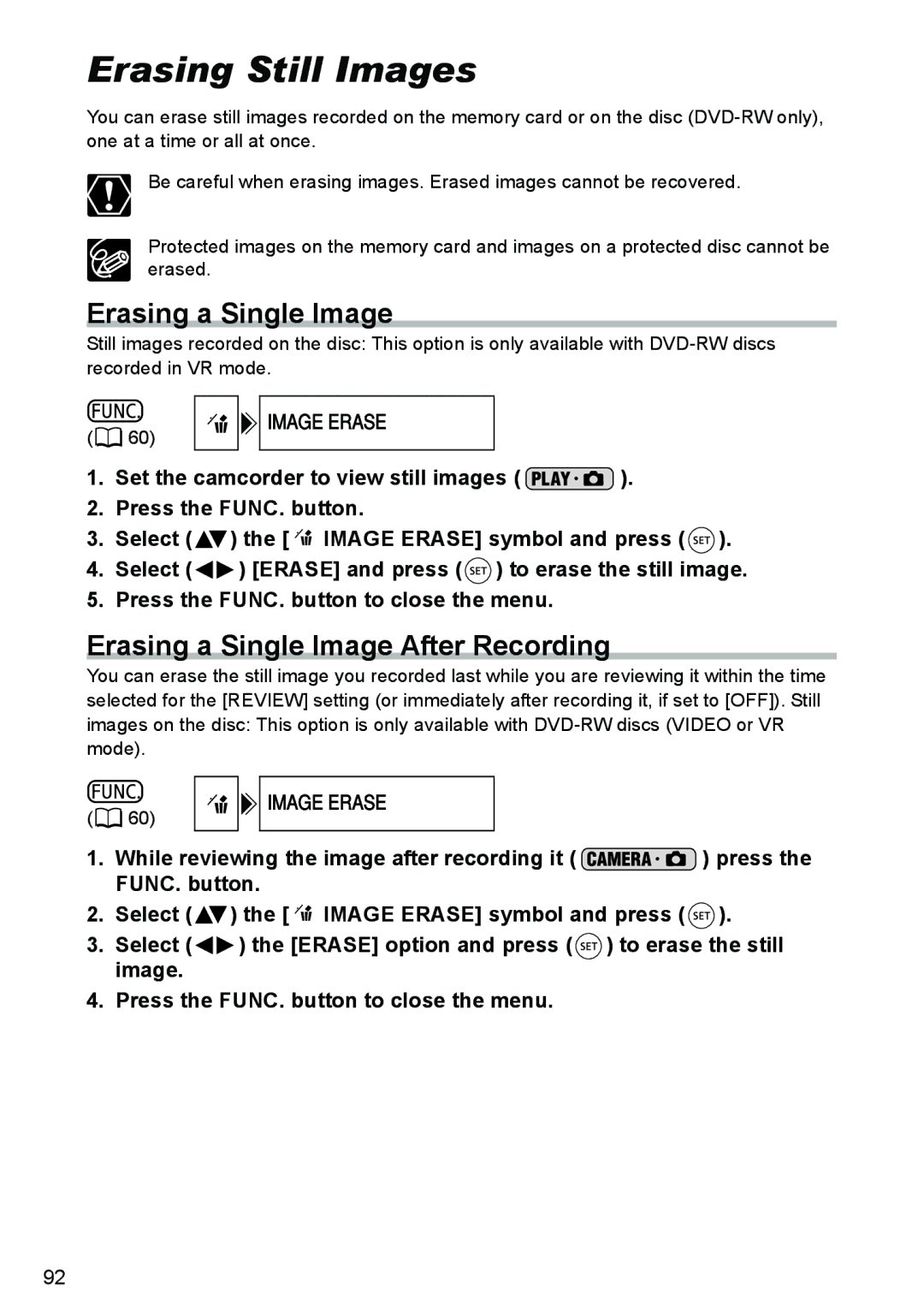 Canon DC40 instruction manual Erasing Still Images, Erasing a Single Image After Recording, Image Erase 