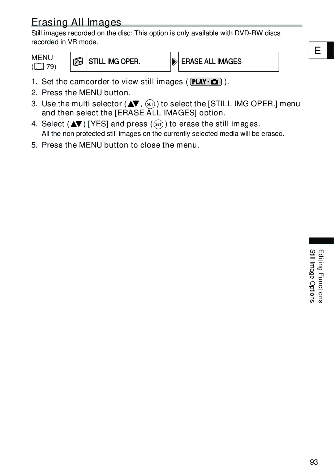 Canon DC40 instruction manual Erasing All Images, Menu Still IMG Oper 