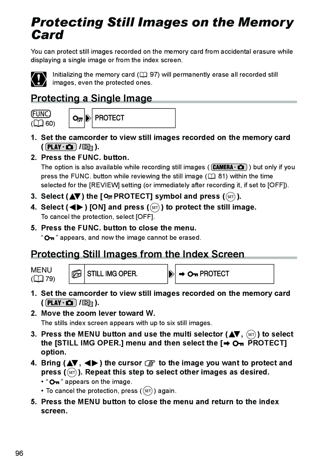 Canon DC40 Protecting Still Images on the Memory Card, Protecting a Single Image, Menu Still IMG Oper Protect 