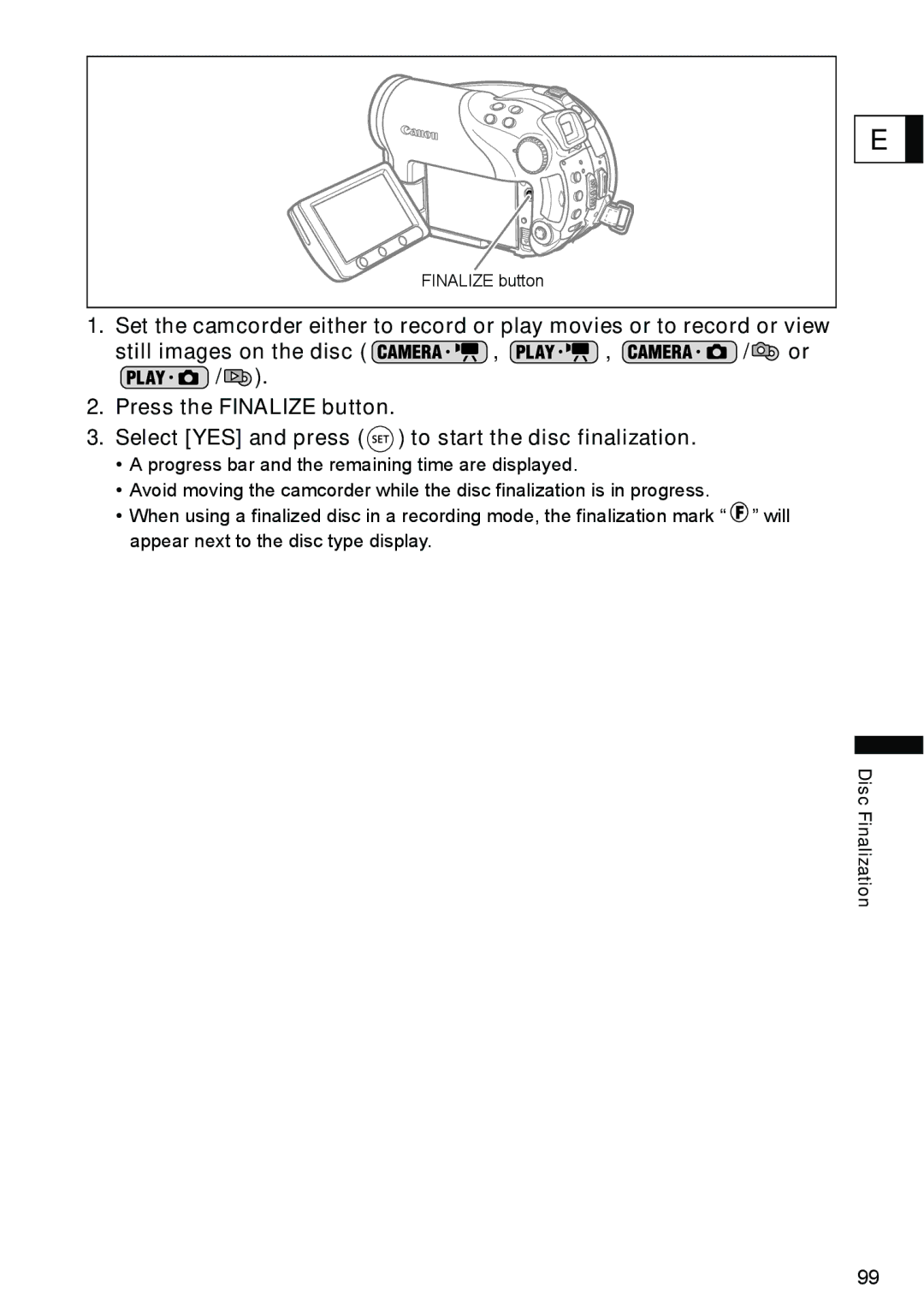 Canon DC40 instruction manual Disc Finalization 