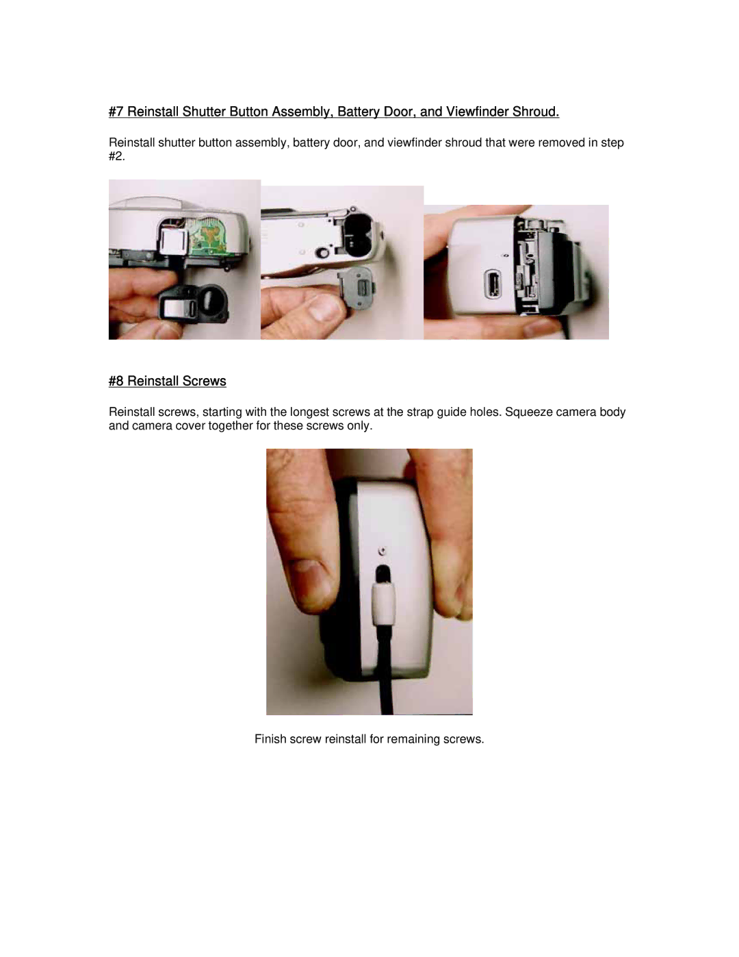 Canon Digital Camera warranty #8 Reinstall Screws 