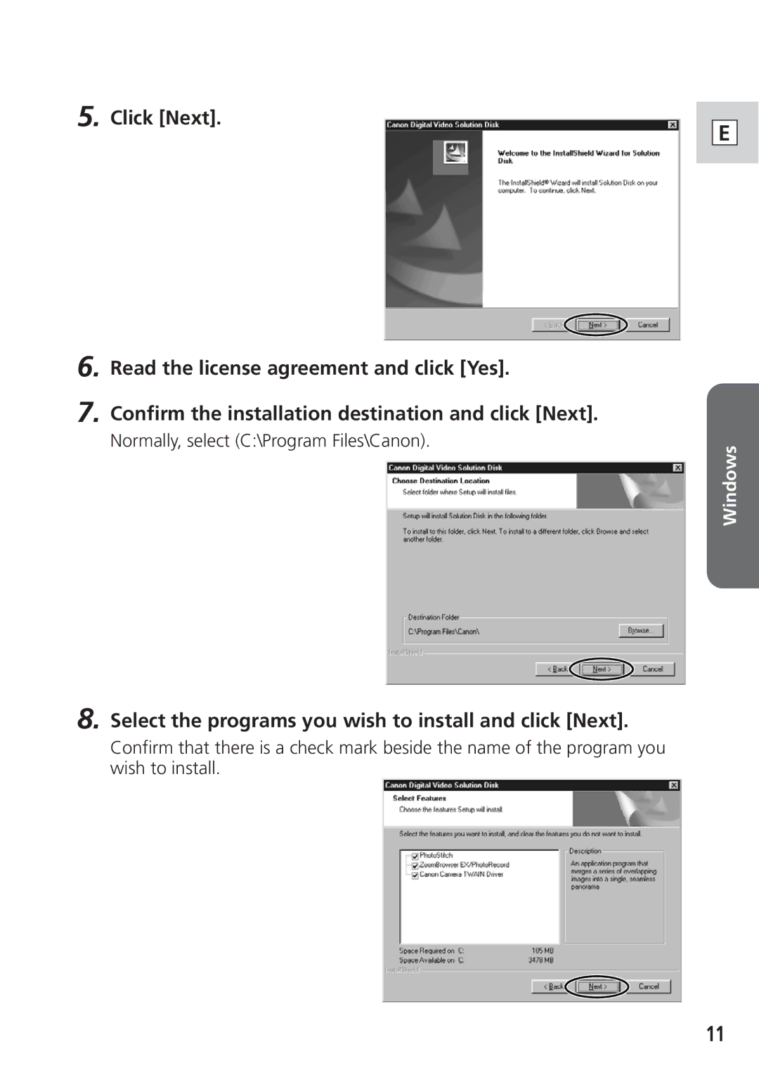 Canon DIM-521A instruction manual Select the programs you wish to install and click Next 