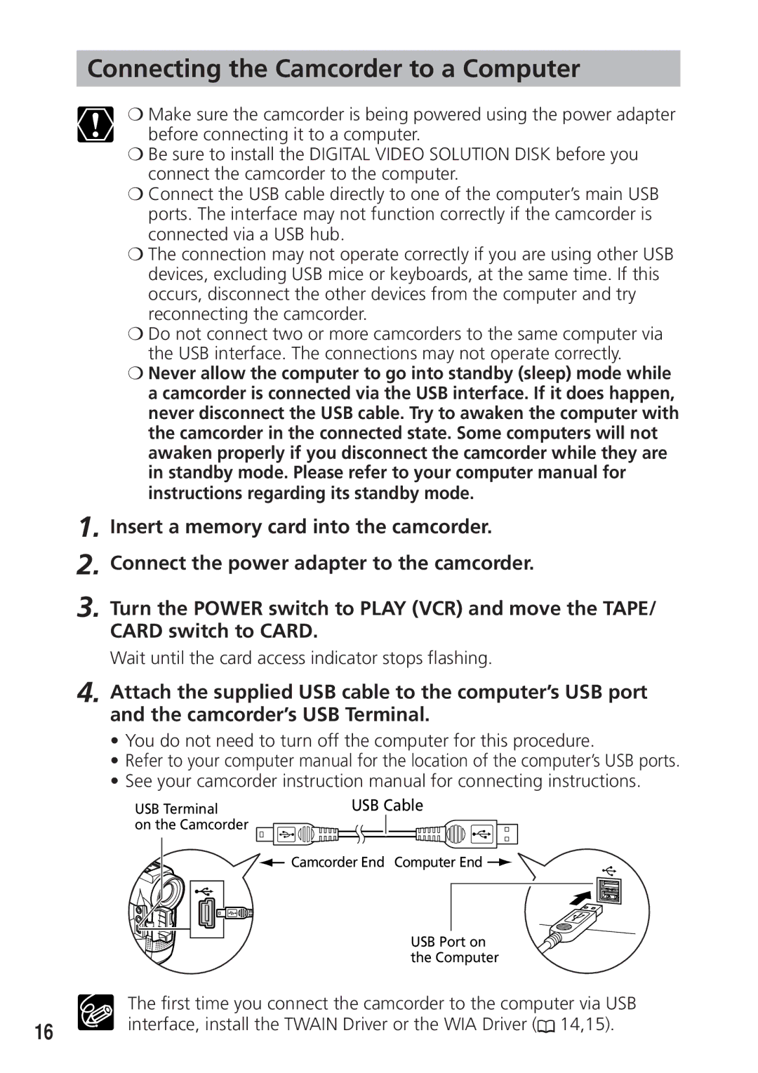 Canon DIM-521A instruction manual Connecting the Camcorder to a Computer 