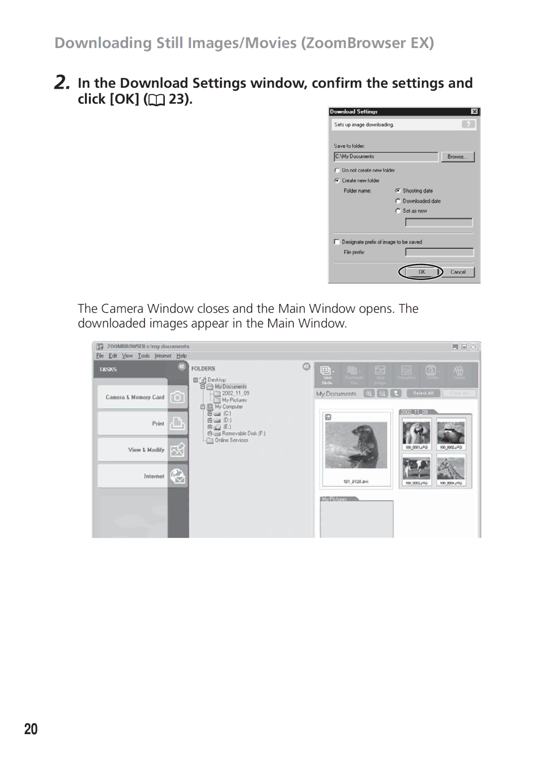 Canon DIM-521A instruction manual Download Settings window, confirm the settings and click OK 