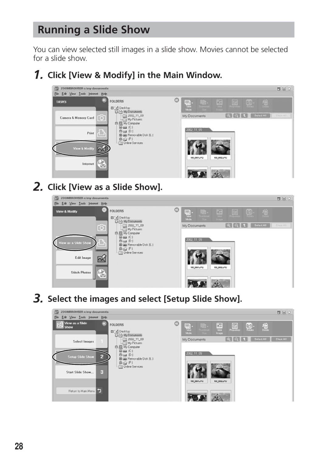 Canon DIM-521A instruction manual Running a Slide Show 