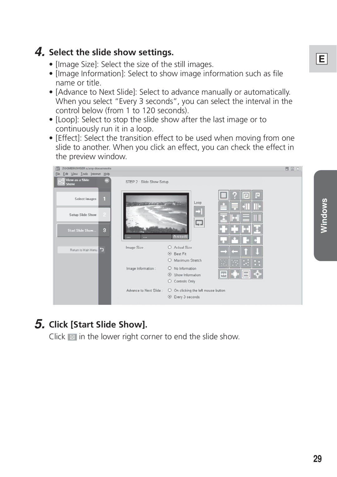 Canon DIM-521A instruction manual Select the slide show settings, Click Start Slide Show 