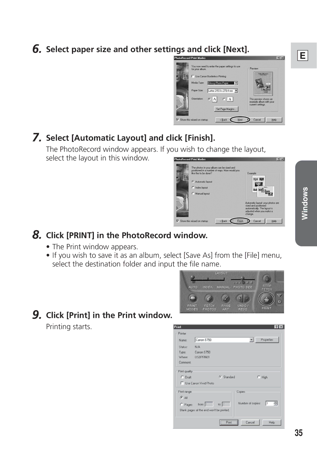 Canon DIM-521A instruction manual Click Print in the PhotoRecord window, Click Print in the Print window 