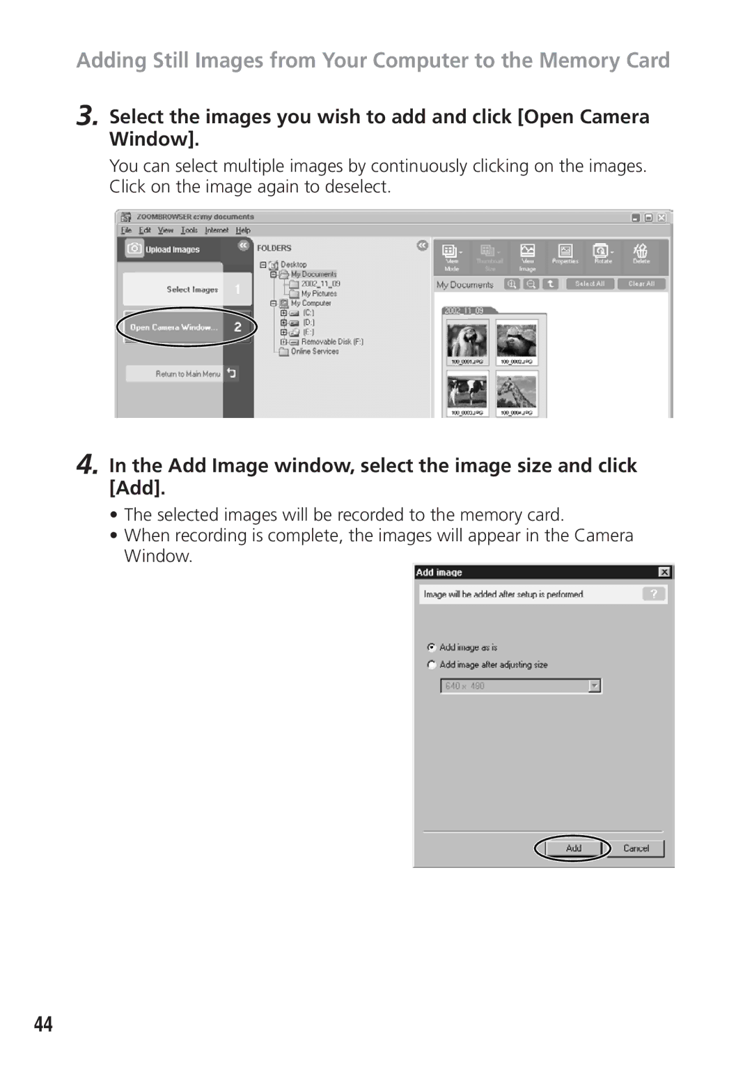 Canon DIM-521A instruction manual Adding Still Images from Your Computer to the Memory Card 