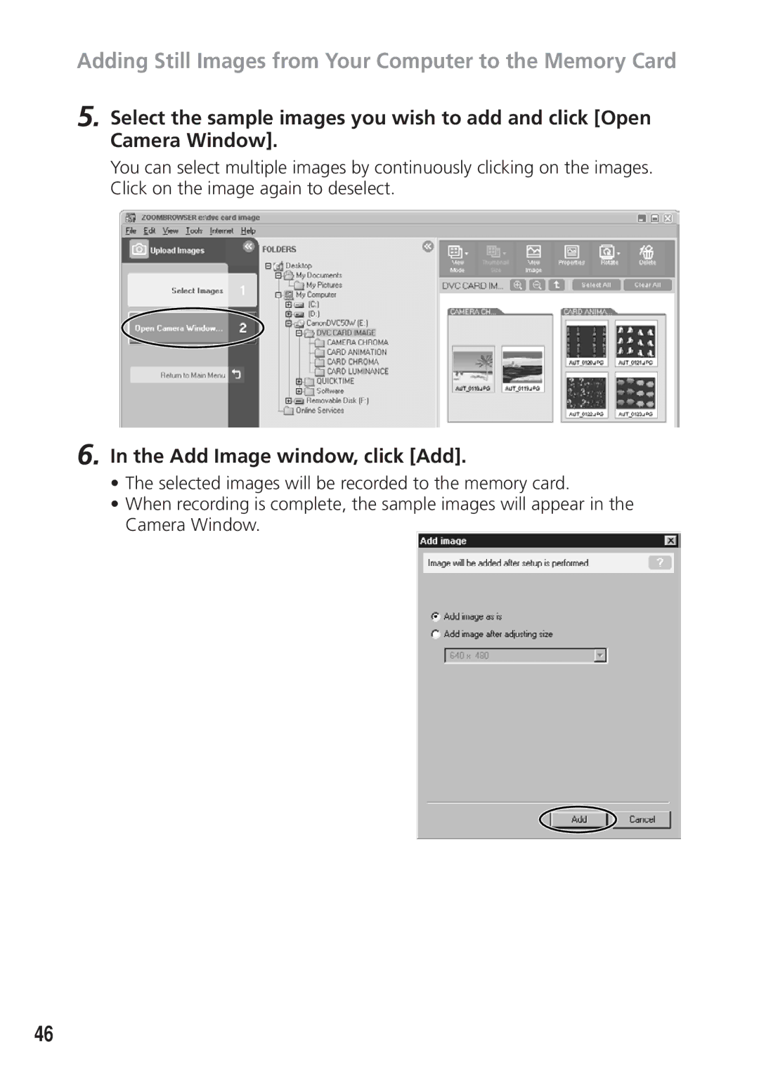 Canon DIM-521A instruction manual Add Image window, click Add 