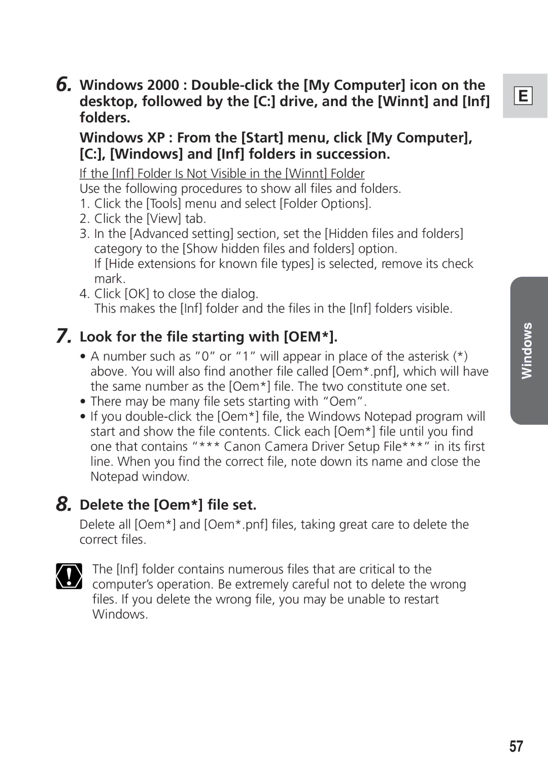 Canon DIM-521A instruction manual Look for the file starting with OEM, Delete the Oem* file set 