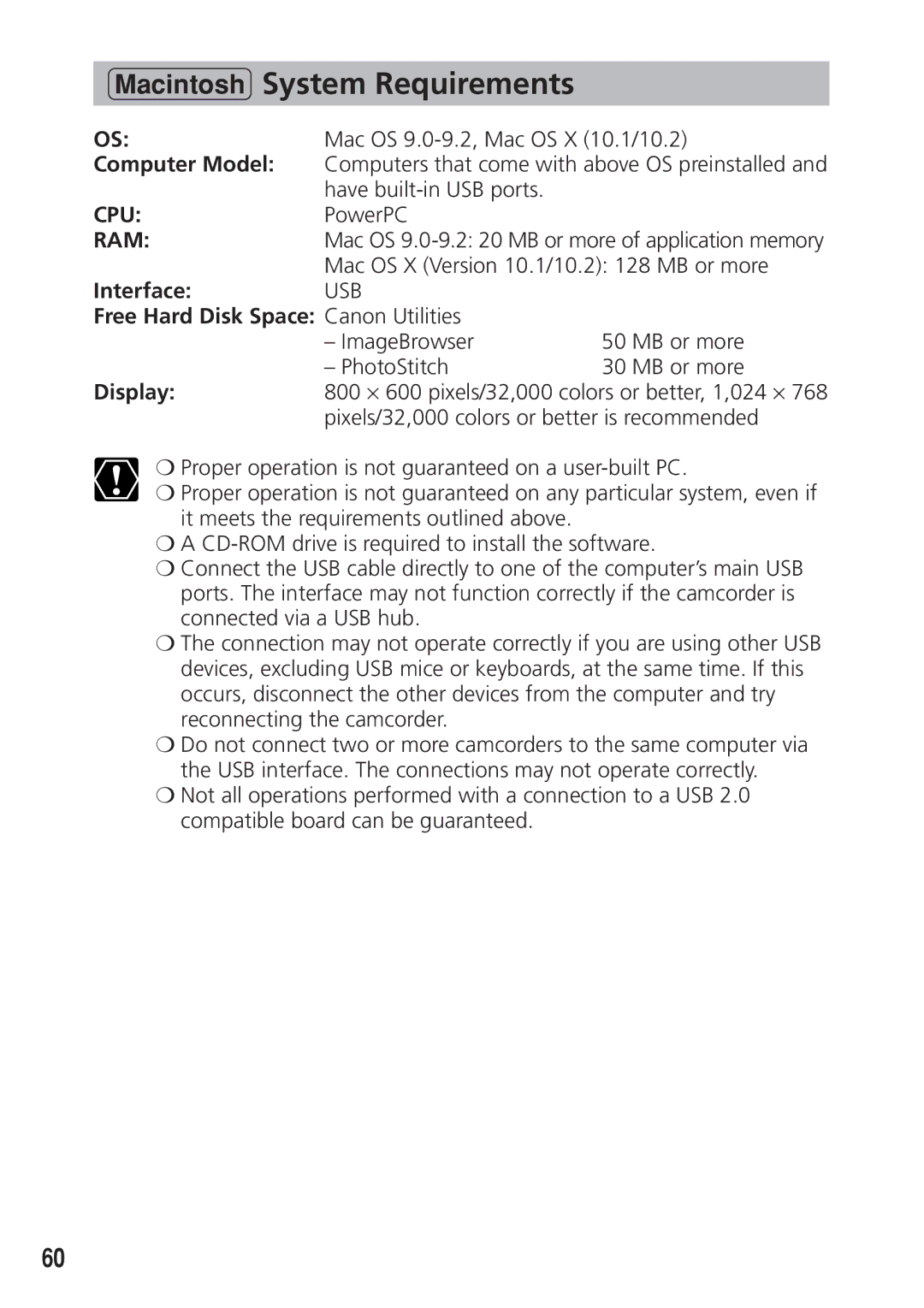 Canon DIM-521A instruction manual Macintosh System Requirements, Display 