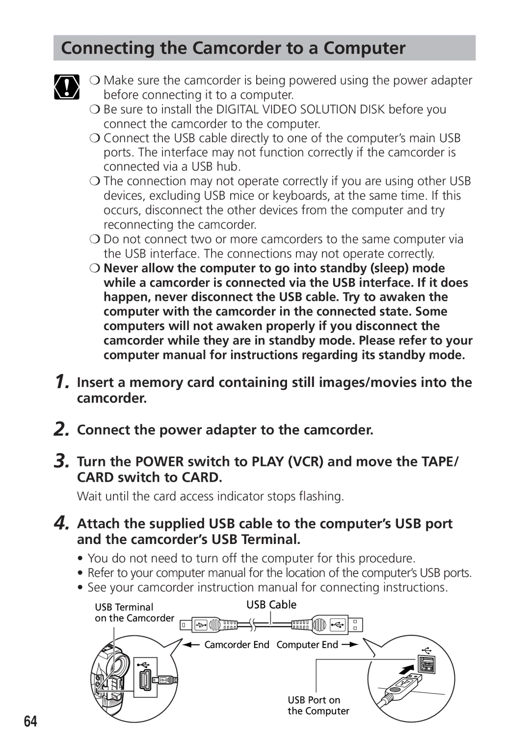 Canon DIM-521A instruction manual Connecting the Camcorder to a Computer 