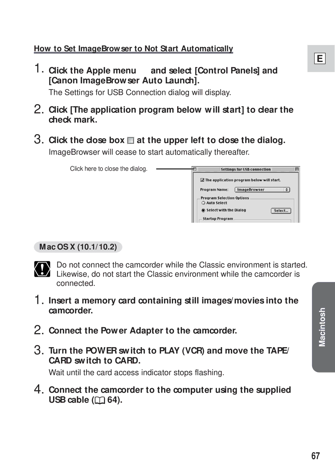 Canon DIM-521A instruction manual How to Set ImageBrowser to Not Start Automatically, Mac OS X 10.1/10.2 