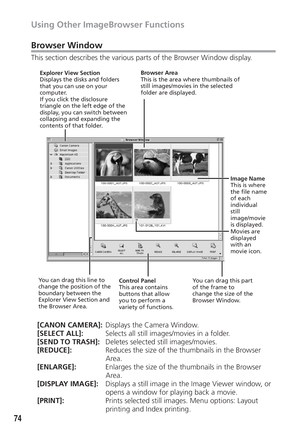 Canon DIM-521A instruction manual Using Other ImageBrowser Functions, Browser Window 