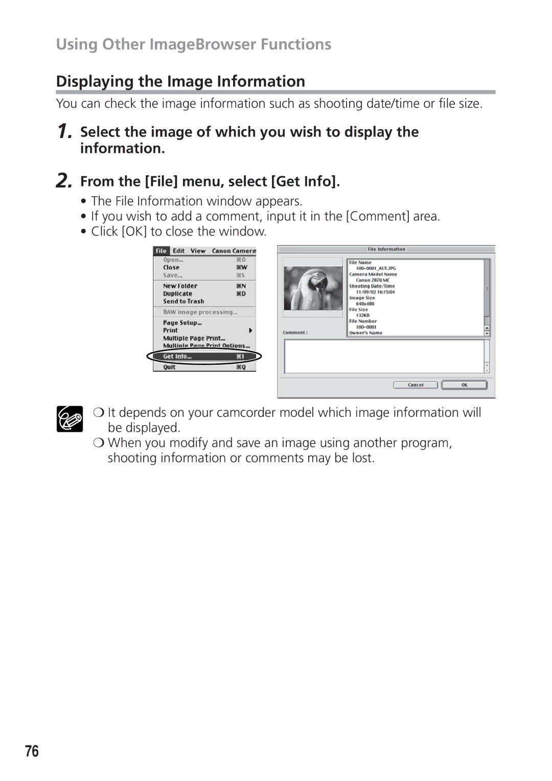 Canon DIM-521A instruction manual Displaying the Image Information 