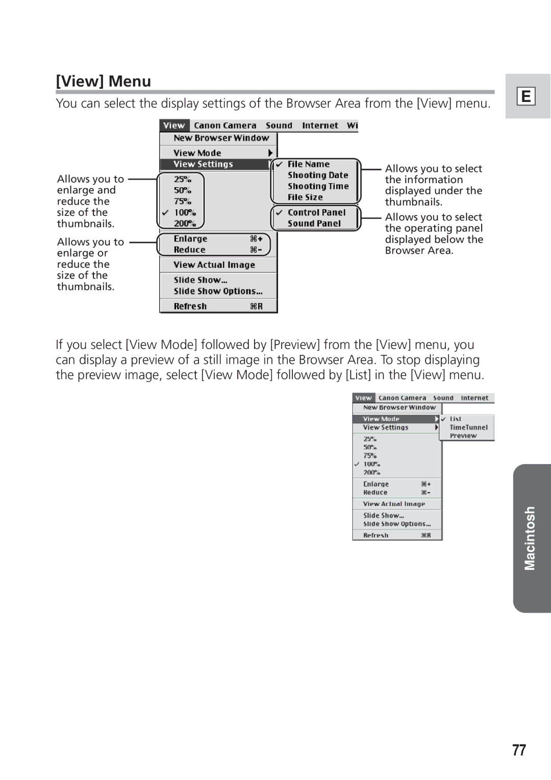 Canon DIM-521A instruction manual View Menu 