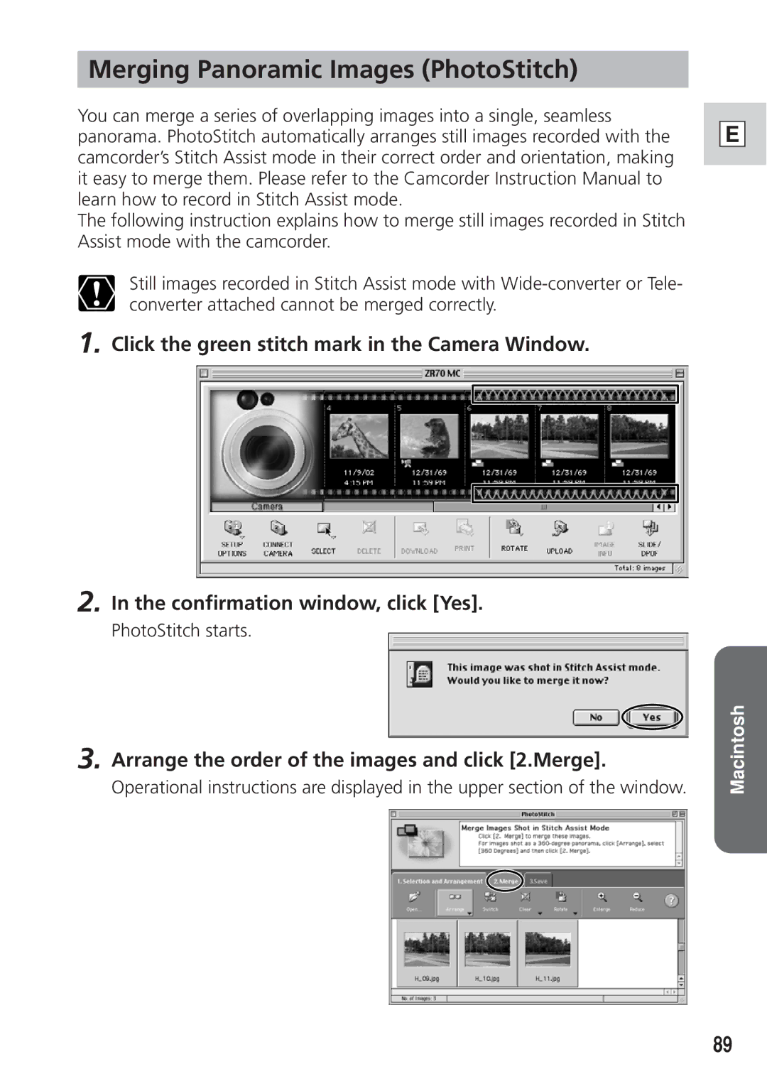 Canon DIM-521A instruction manual Merging Panoramic Images PhotoStitch 