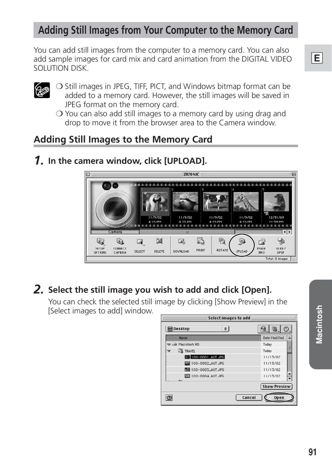 Canon DIM-521A instruction manual Adding Still Images from Your Computer to the Memory Card 