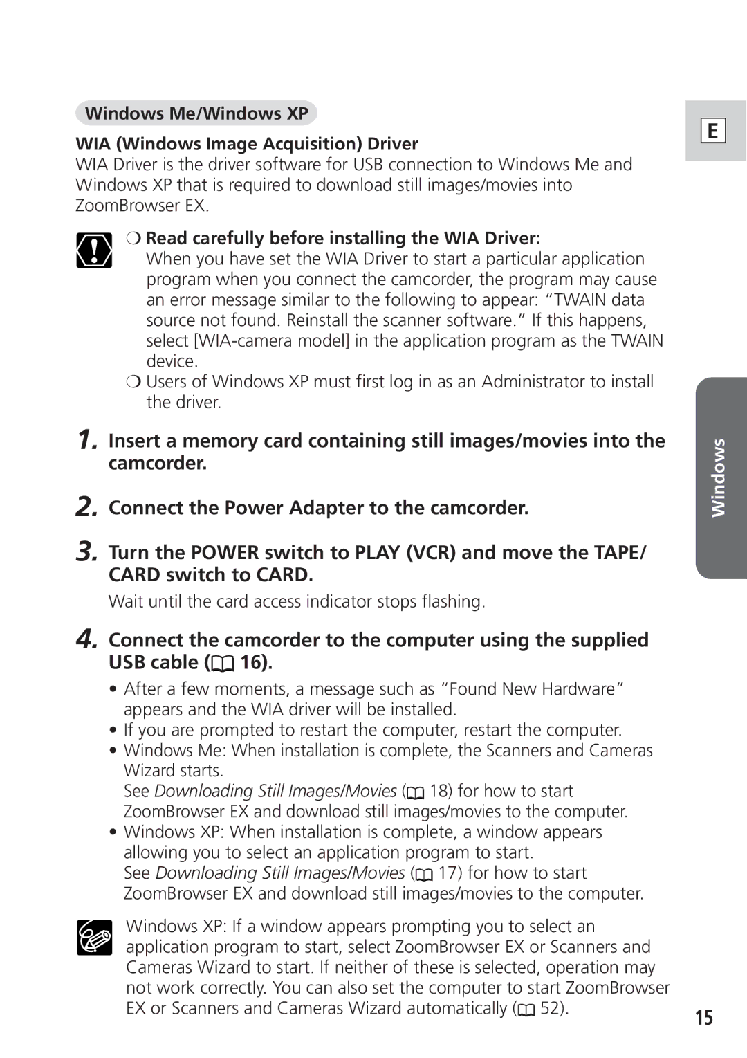 Canon DIM-538 Windows Me/Windows XP WIA Windows Image Acquisition Driver, Read carefully before installing the WIA Driver 