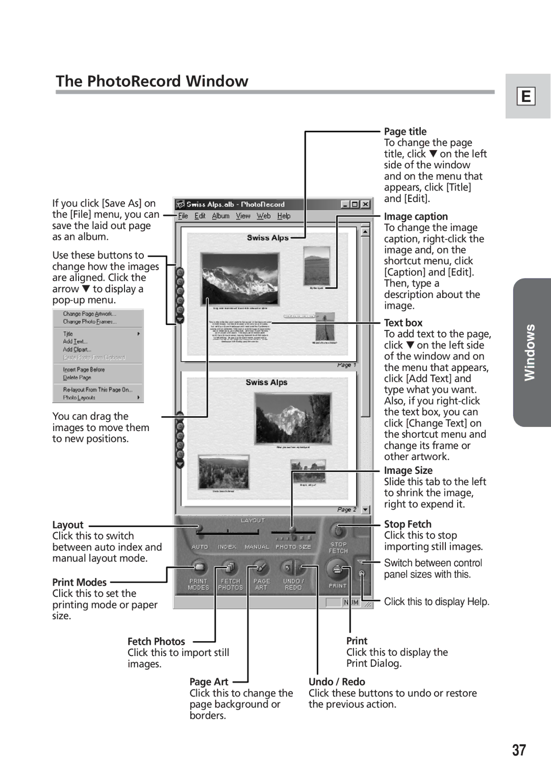 Canon DIM-538 instruction manual PhotoRecord Window, Title 