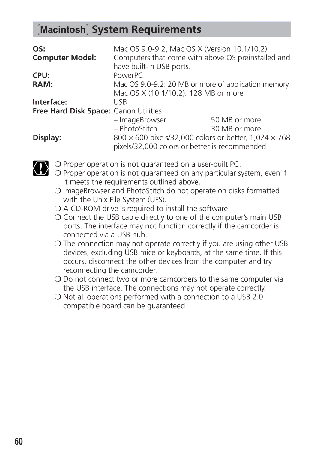 Canon DIM-538 instruction manual Macintosh System Requirements, Display 