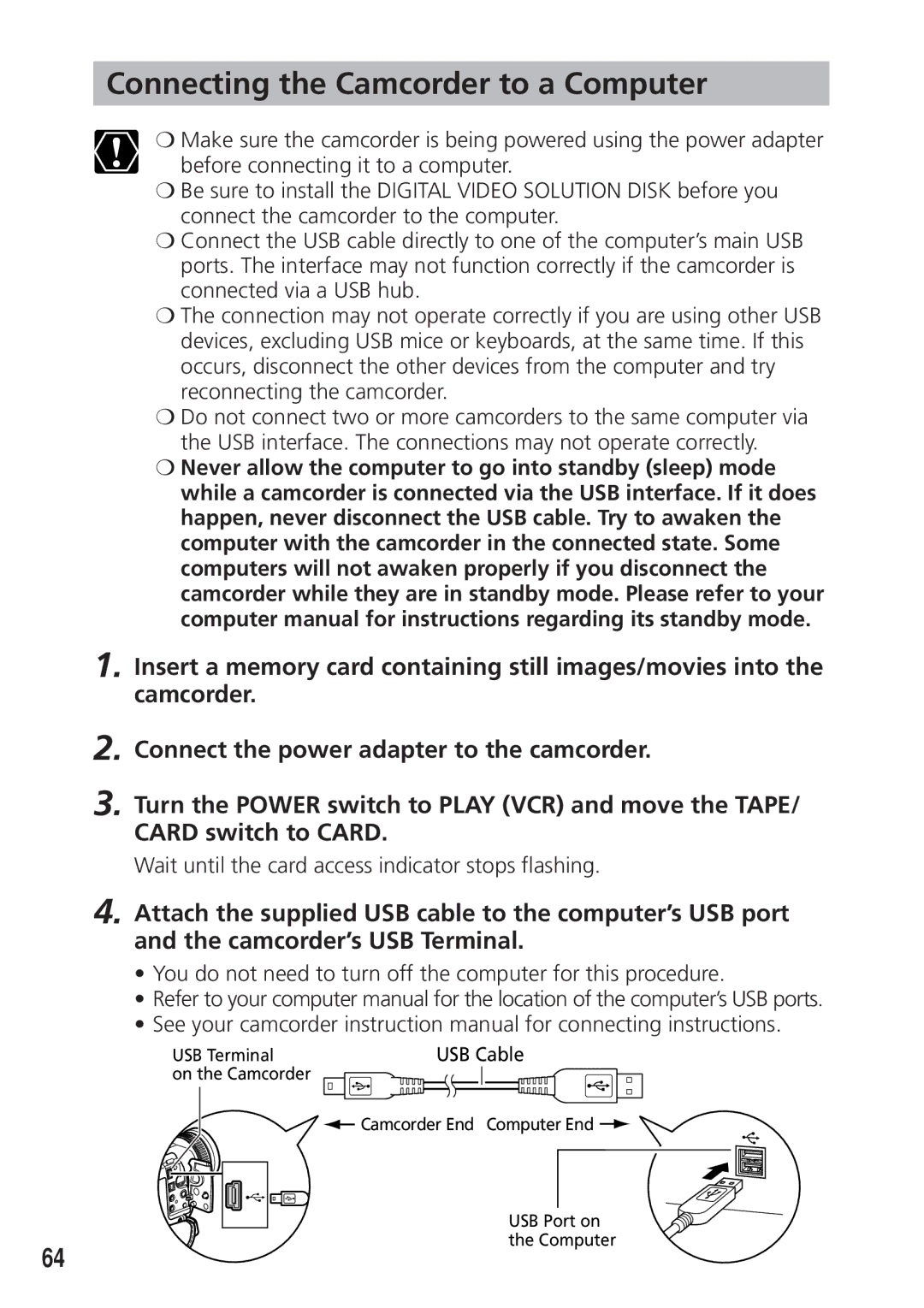 Canon DIM-538 instruction manual Connecting the Camcorder to a Computer 