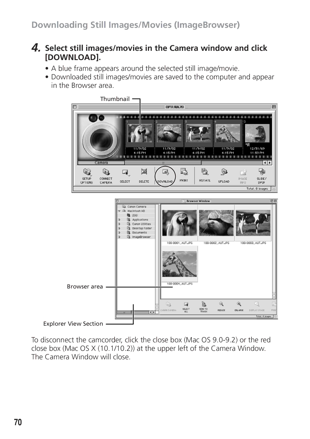 Canon DIM-538 instruction manual Thumbnail Browser area Explorer View Section 