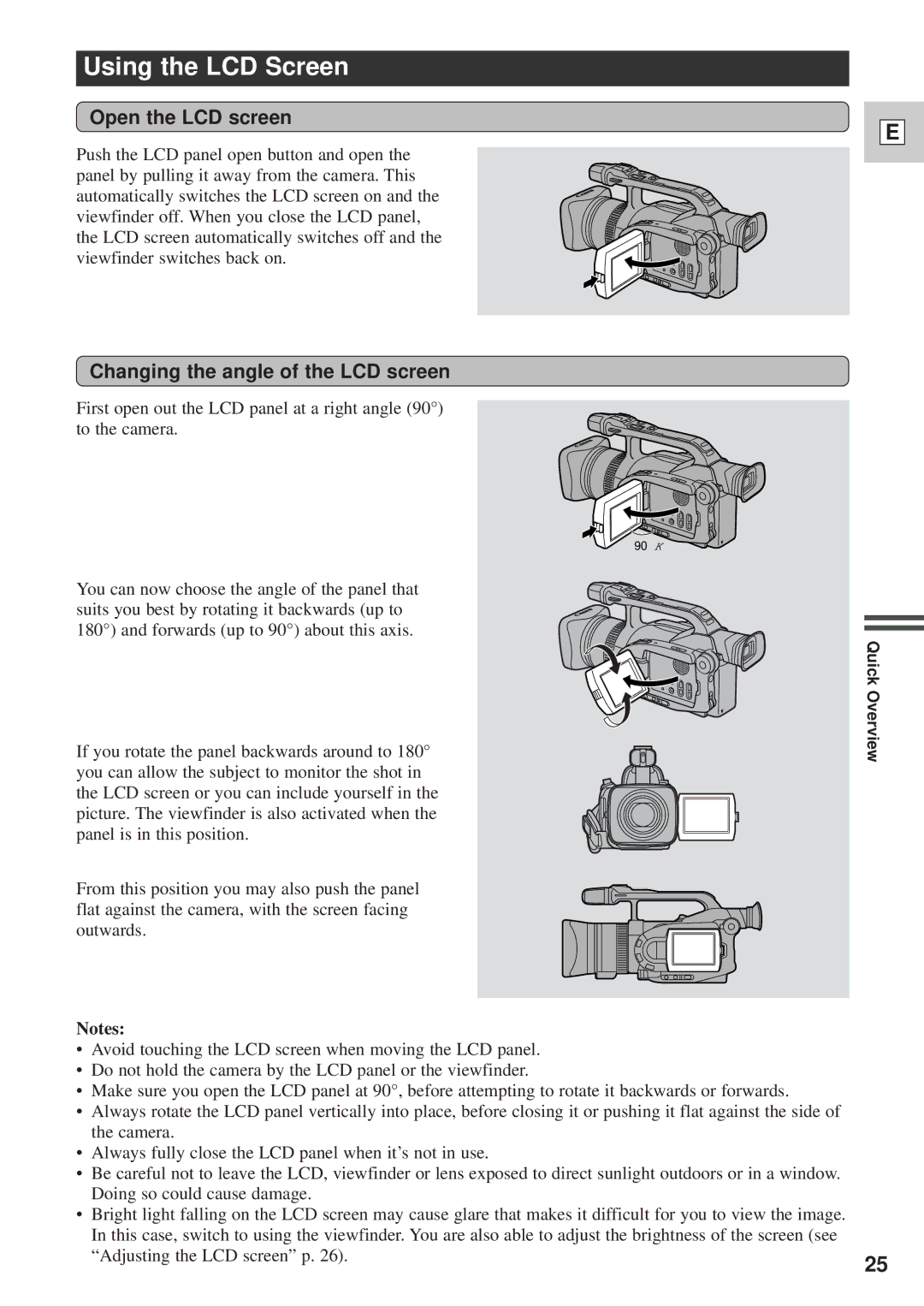 Canon DM-GL1 instruction manual Using the LCD Screen, Open the LCD screen, Changing the angle of the LCD screen 