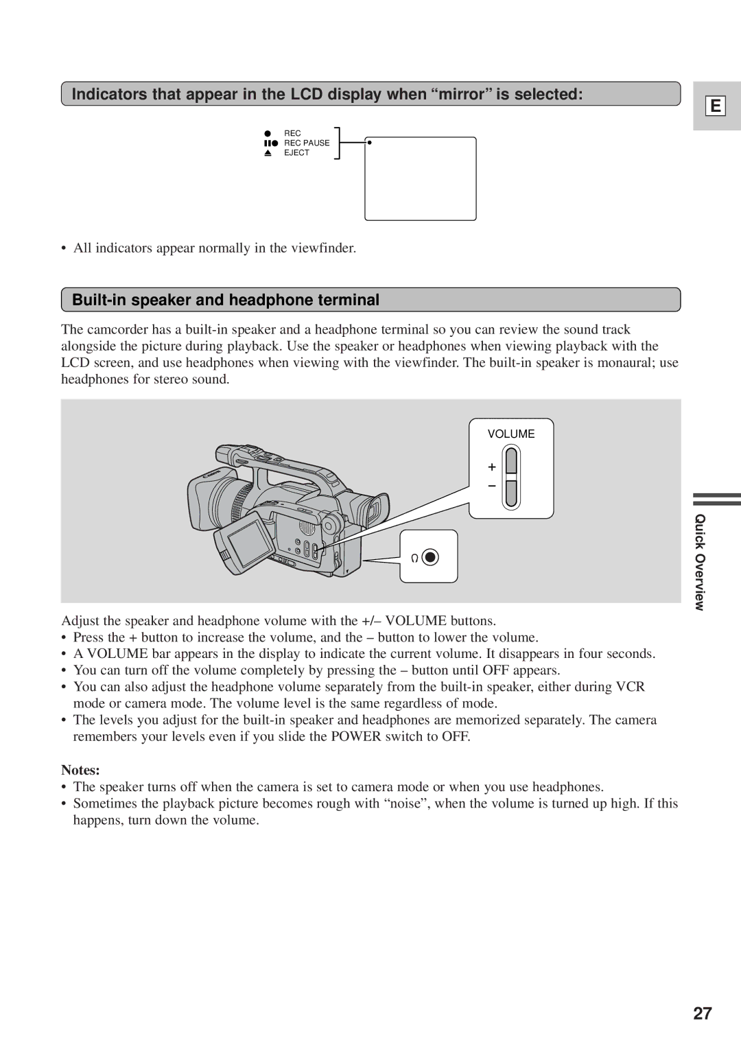 Canon DM-GL1 instruction manual Built-in speaker and headphone terminal 