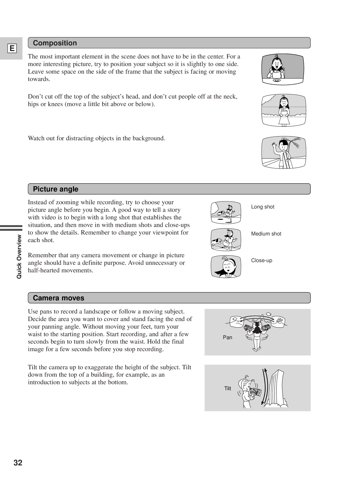 Canon DM-GL1 instruction manual Composition, Picture angle, Camera moves 