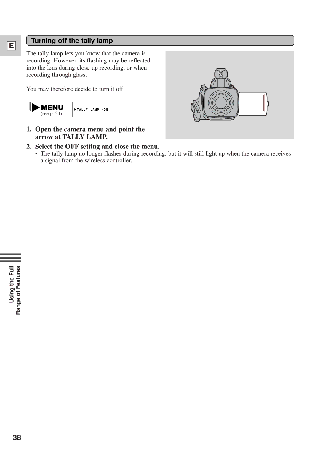 Canon DM-GL1 instruction manual Turning off the tally lamp 