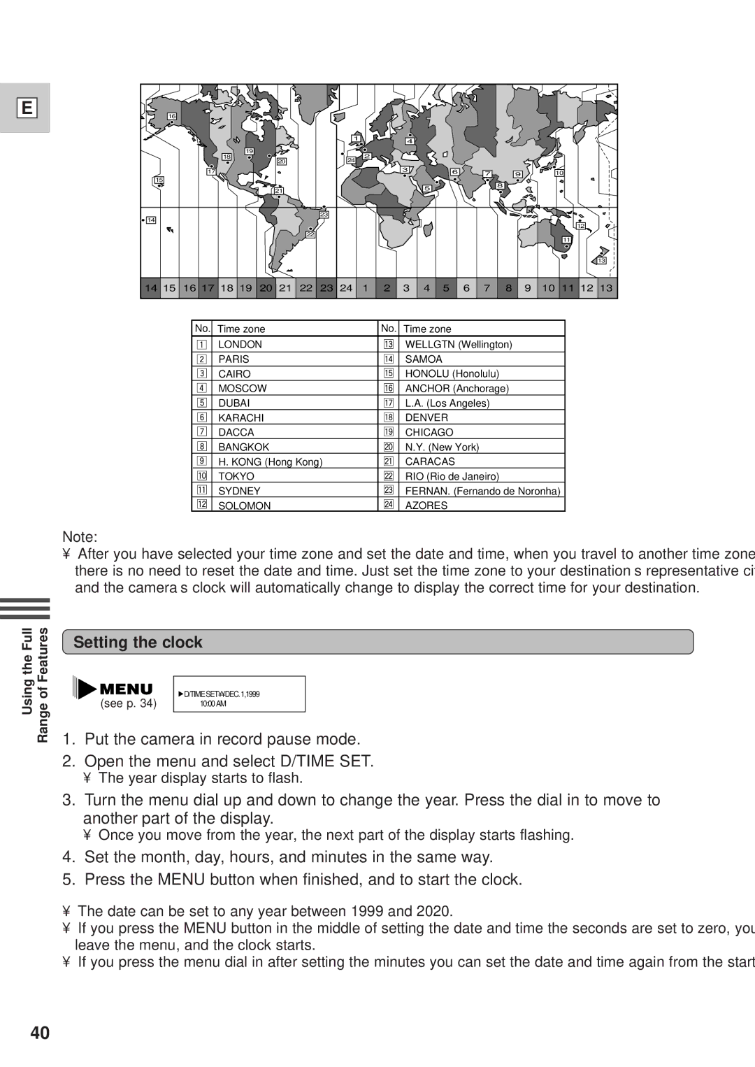 Canon DM-GL1 instruction manual Setting the clock 