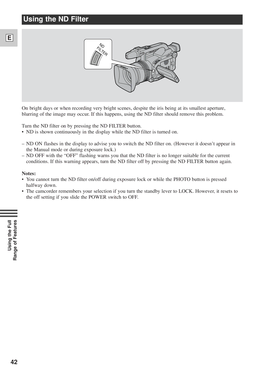 Canon DM-GL1 instruction manual Using the ND Filter 