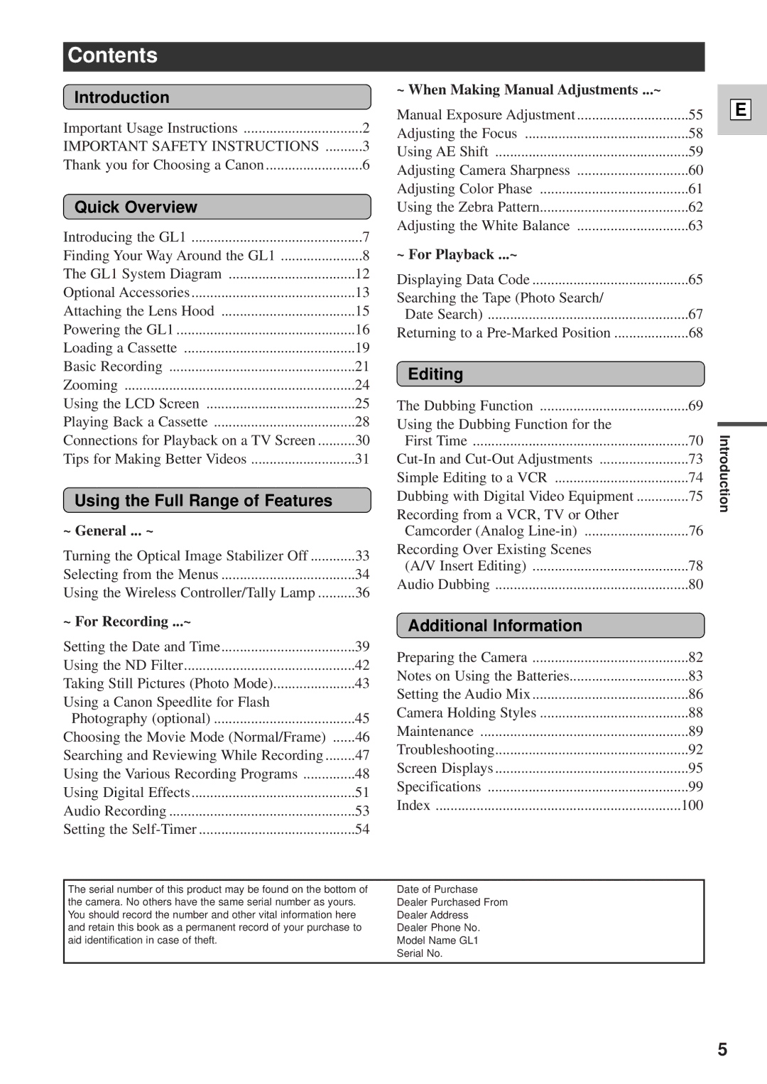 Canon DM-GL1 instruction manual Contents 