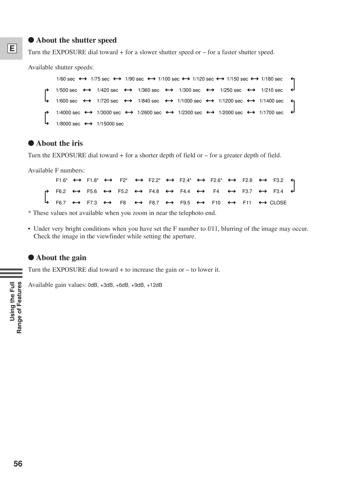 Canon DM-GL1 instruction manual About the shutter speed 