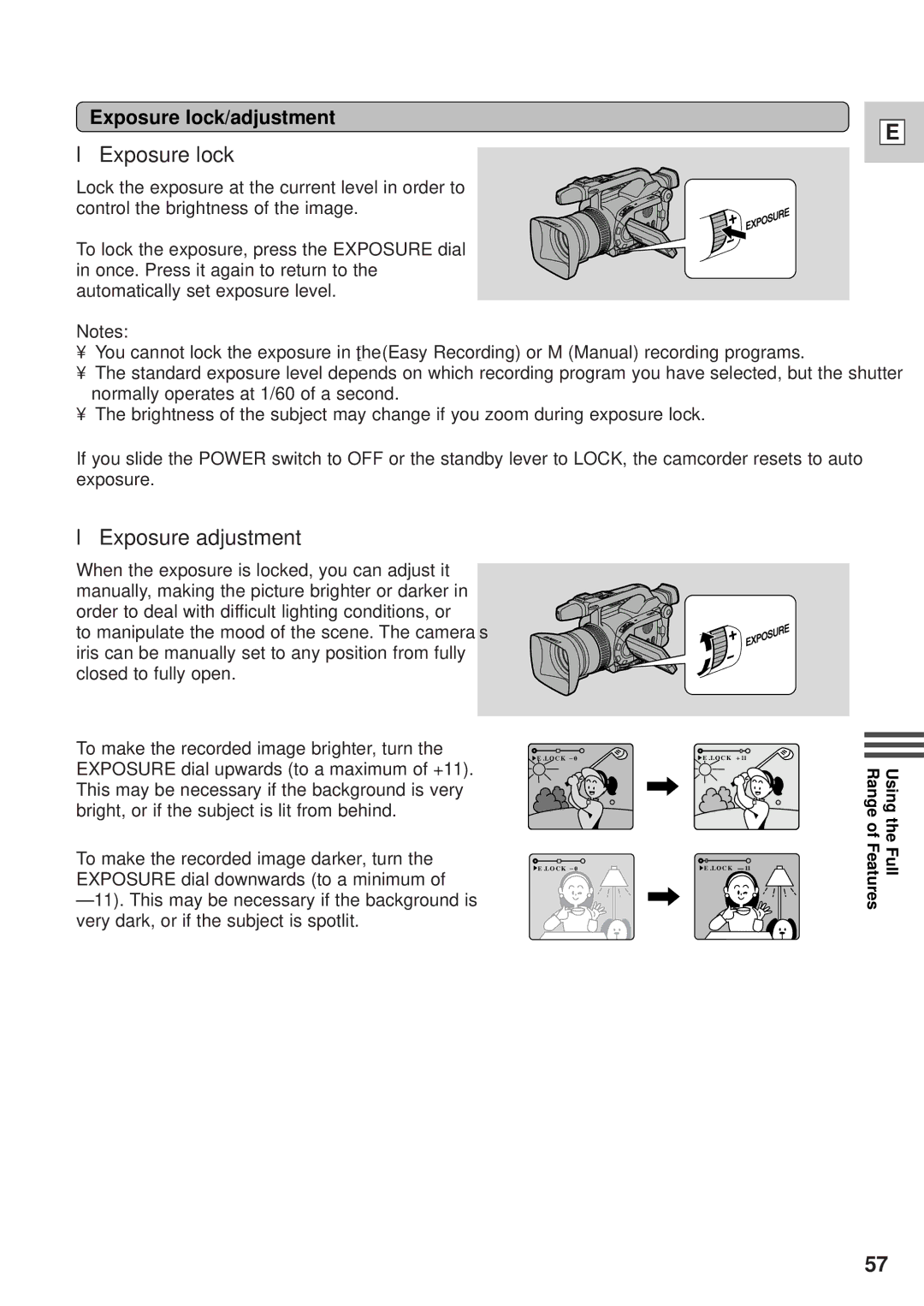 Canon DM-GL1 instruction manual Exposure lock/adjustment 