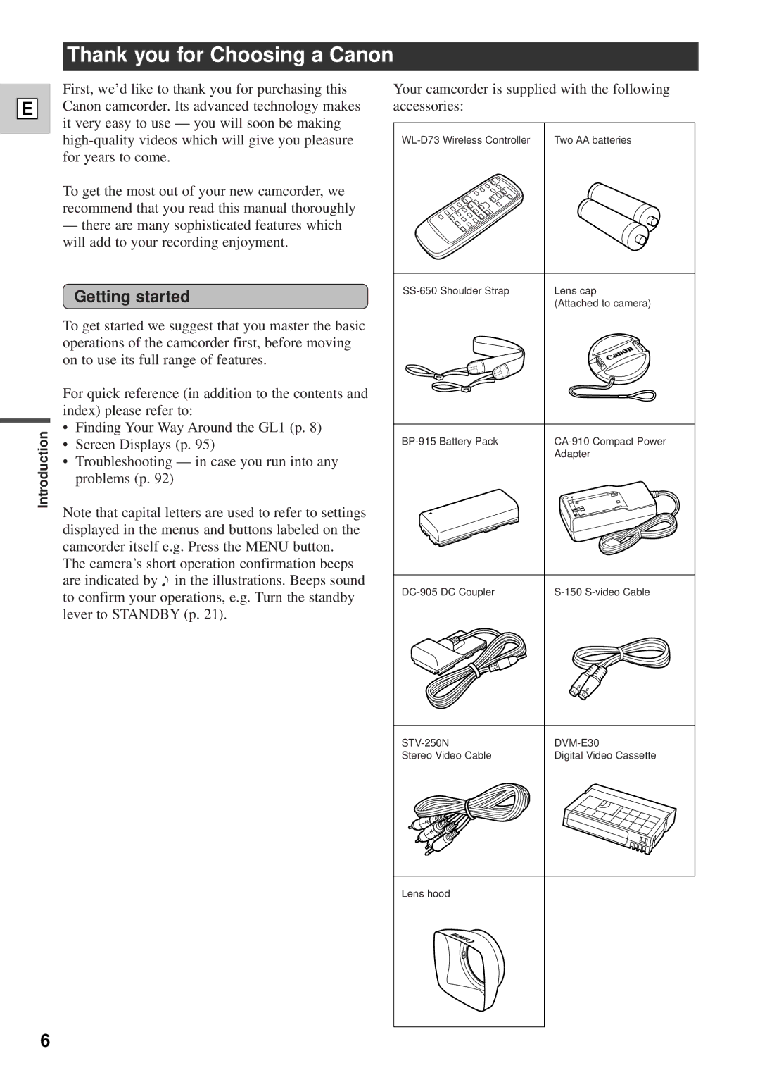 Canon DM-GL1 instruction manual Thank you for Choosing a Canon, Getting started 