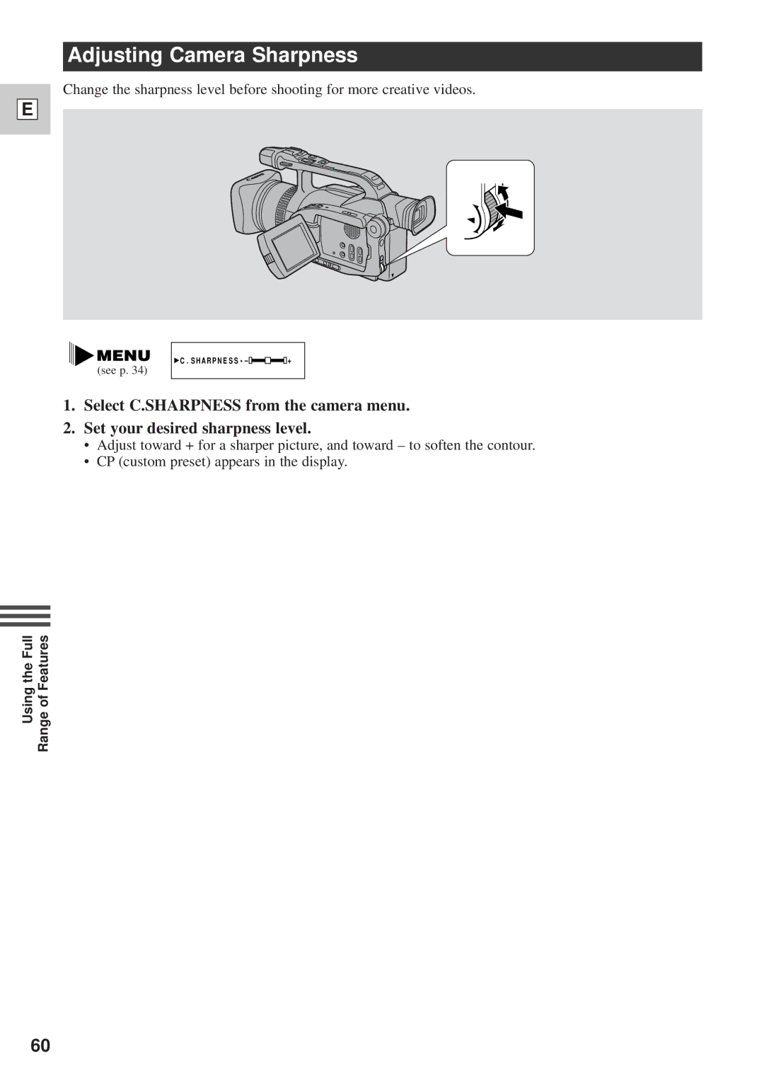 Canon DM-GL1 instruction manual Adjusting Camera Sharpness 