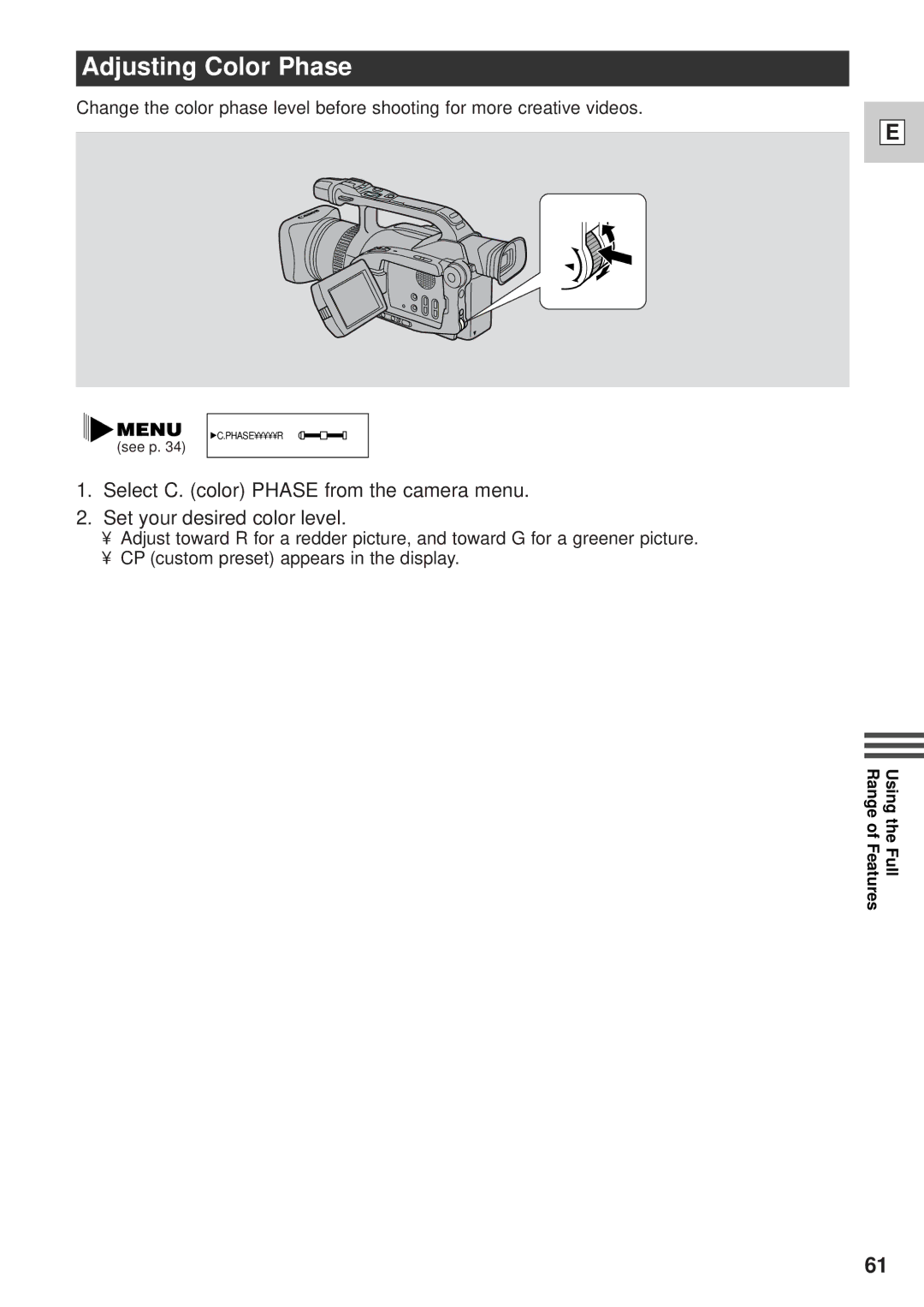 Canon DM-GL1 instruction manual Adjusting Color Phase 