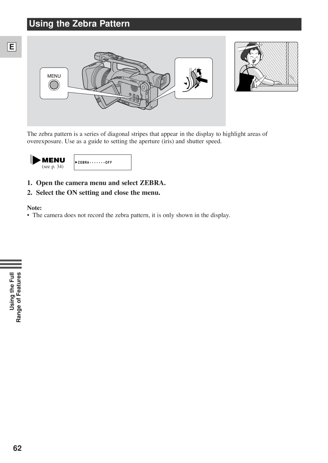 Canon DM-GL1 instruction manual Using the Zebra Pattern 