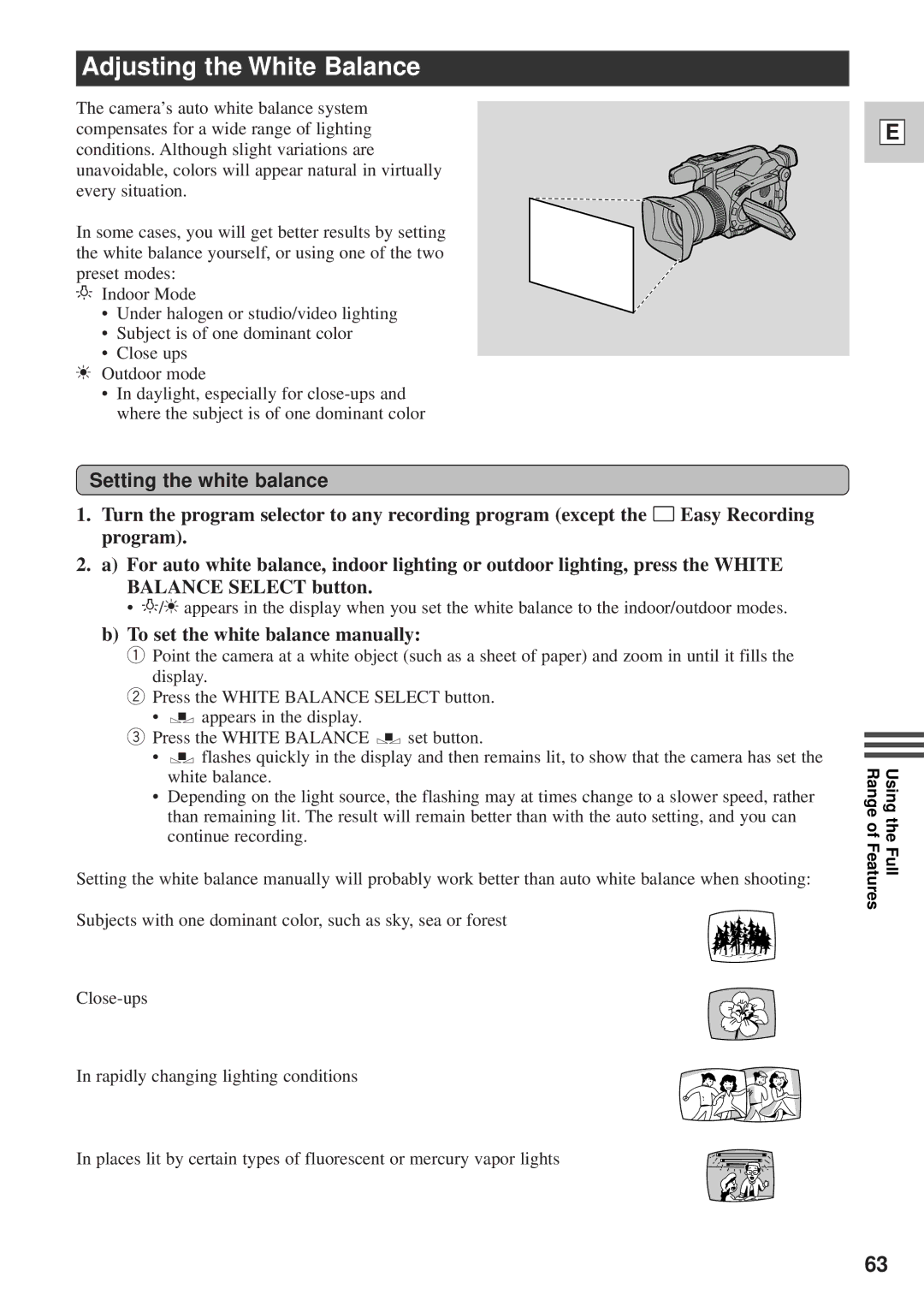 Canon DM-GL1 instruction manual Adjusting the White Balance, Setting the white balance, To set the white balance manually 