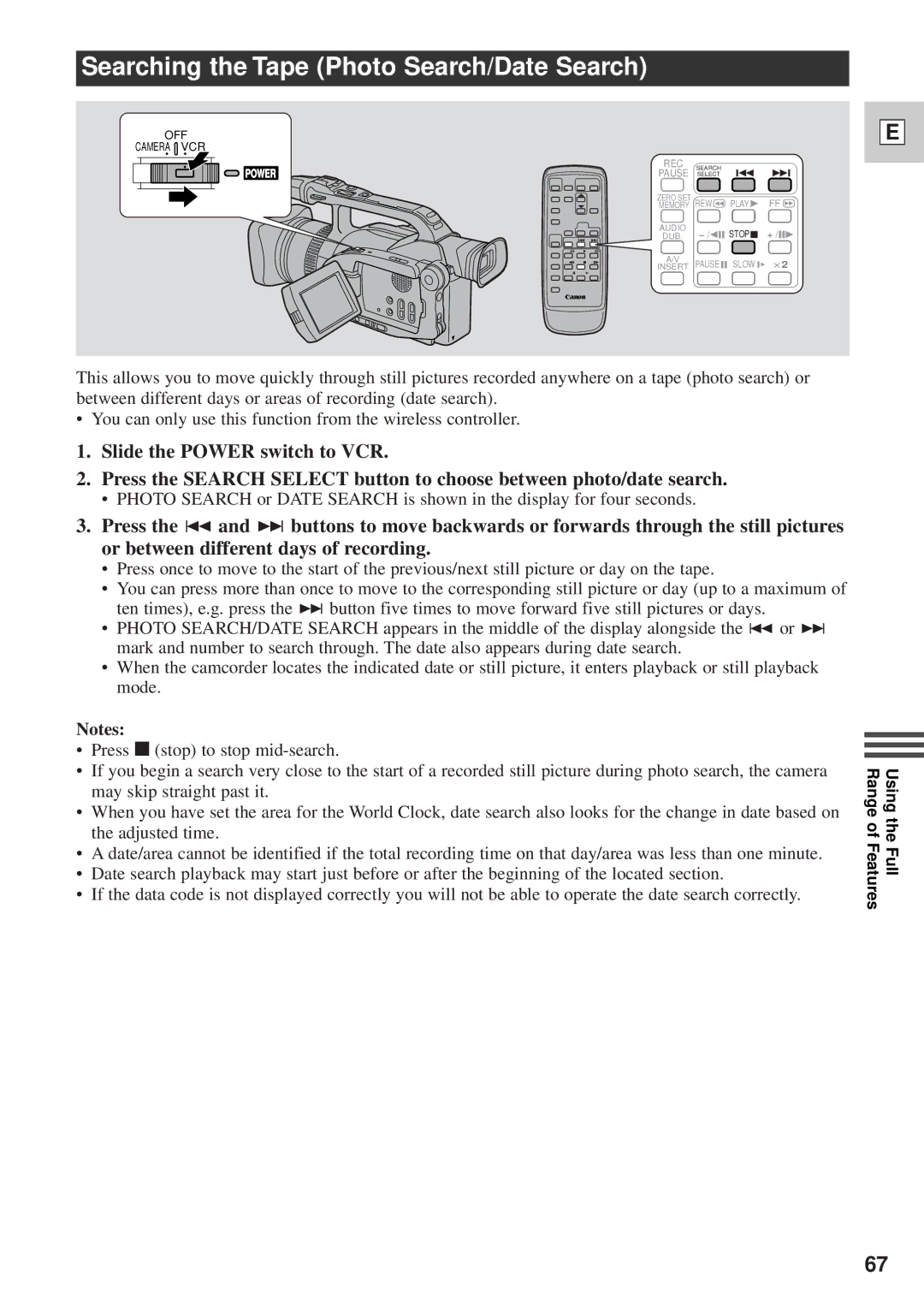 Canon DM-GL1 instruction manual Searching the Tape Photo Search/Date Search 