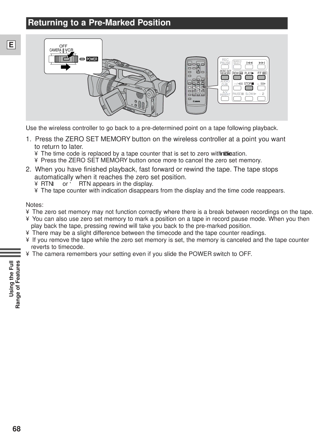 Canon DM-GL1 instruction manual Returning to a Pre-Marked Position 