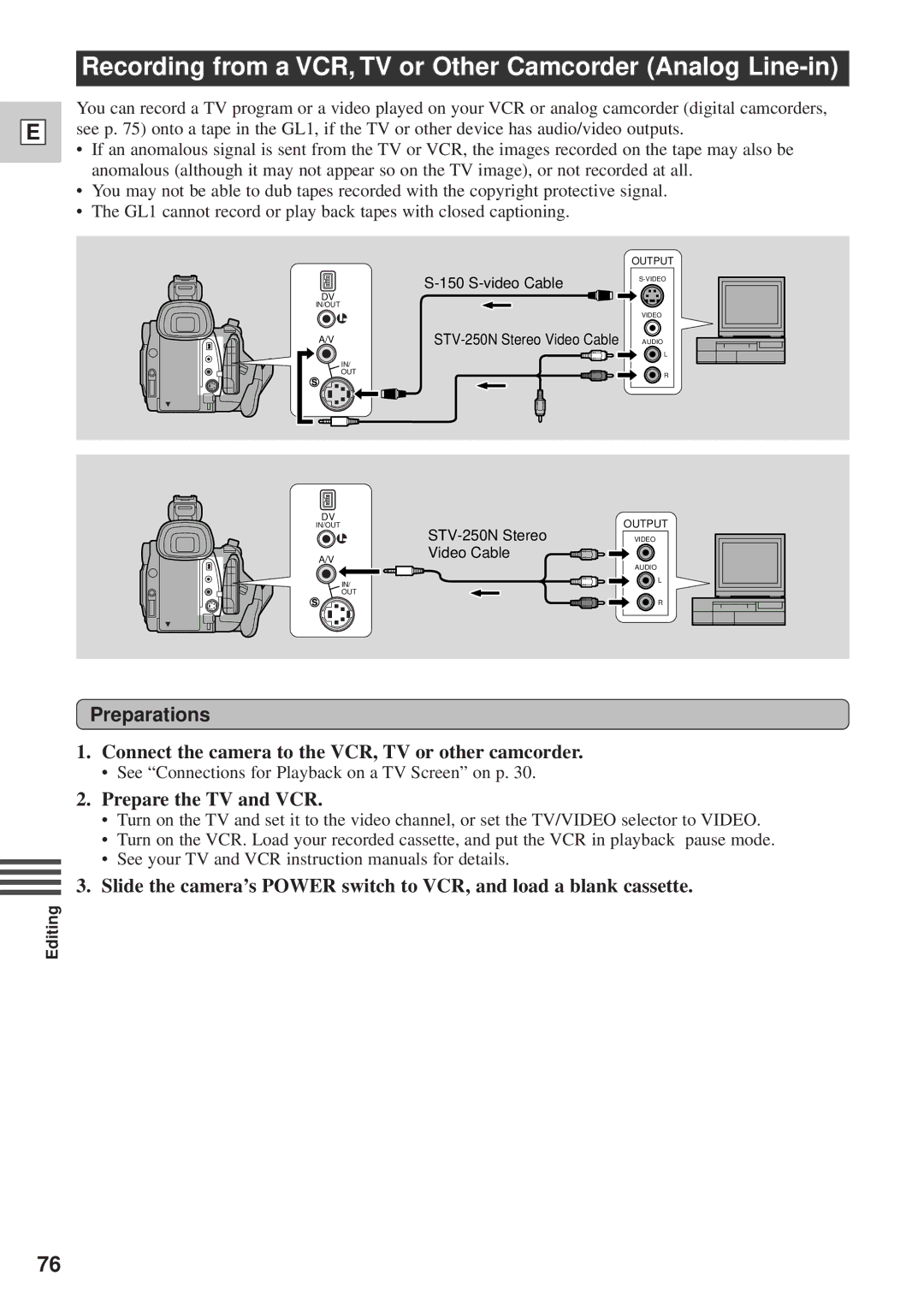 Canon DM-GL1 instruction manual Recording from a VCR, TV or Other Camcorder Analog Line-in 