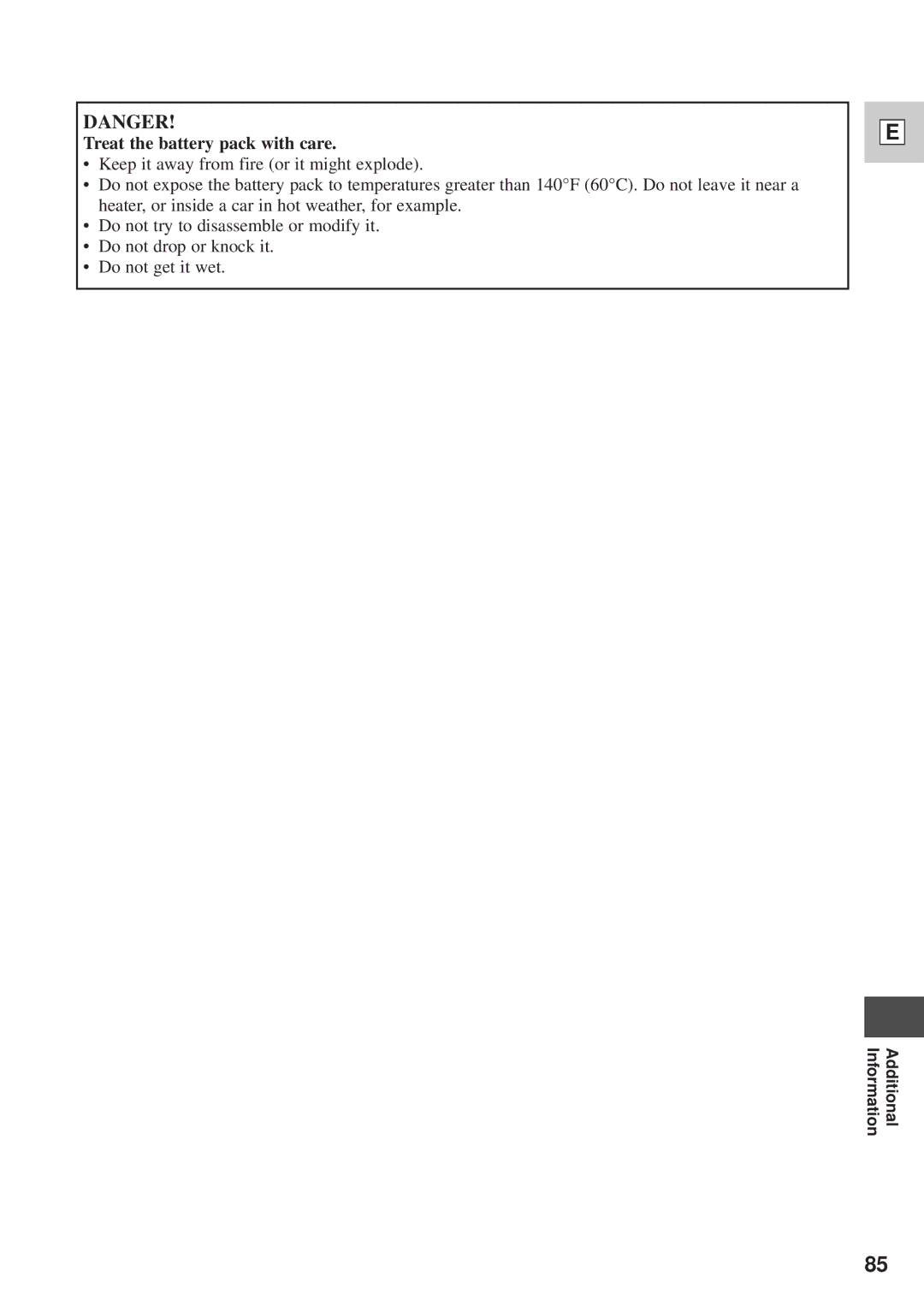 Canon DM-GL1 instruction manual Treat the battery pack with care 