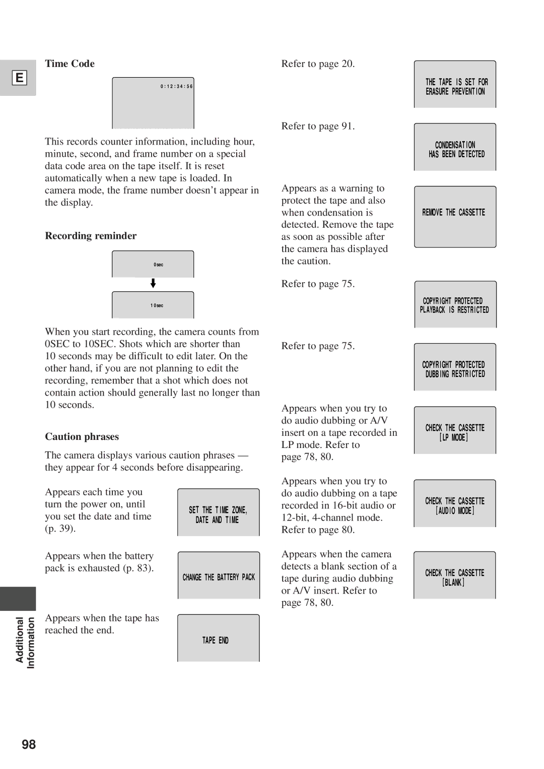 Canon DM-GL1 instruction manual Time Code, Recording reminder 