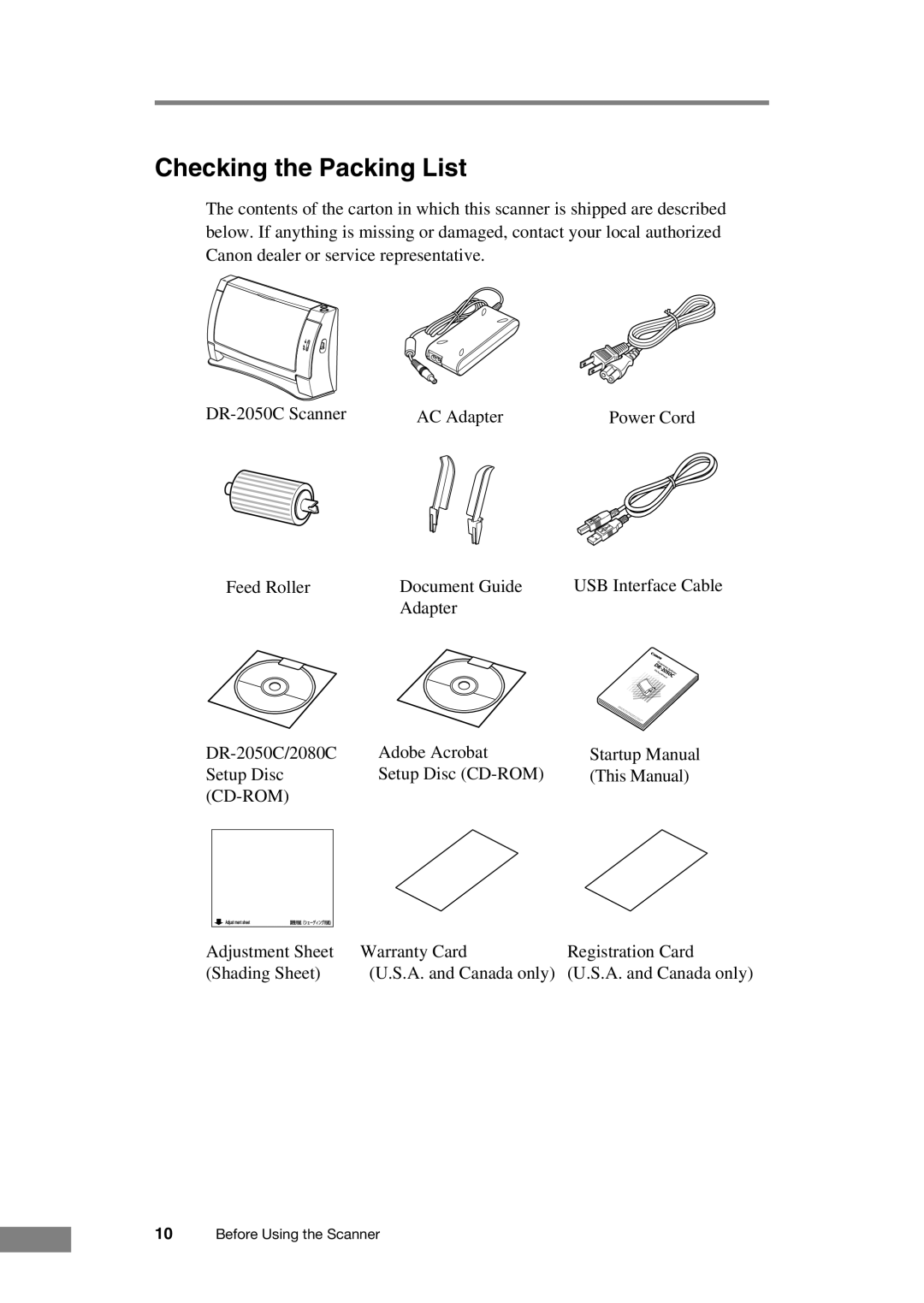 Canon DR-2050C manual Checking the Packing List, Cd-Rom 