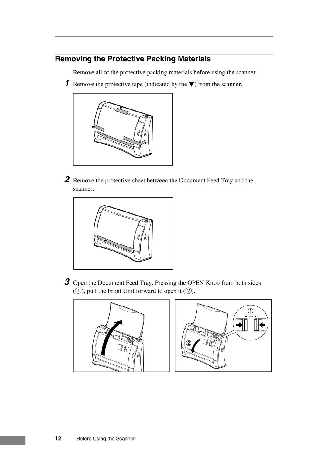 Canon DR-2050C manual Removing the Protective Packing Materials 